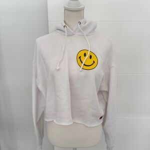 Aviator Nation White Cropped Hoodie Smiley Face Sweatshirt Size XS